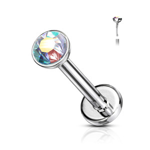 Gem Set Top Push In Threadless 316L Surgical Steel Flat Back Stud for Nose, Labret, Monroe, Cartilage