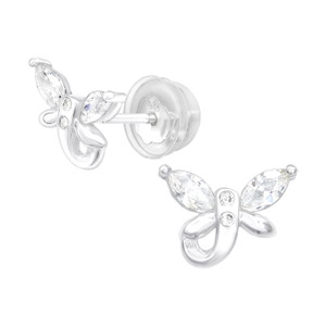 Premium Children's Silver Butterfly Ear Studs with Cubic Zirconia