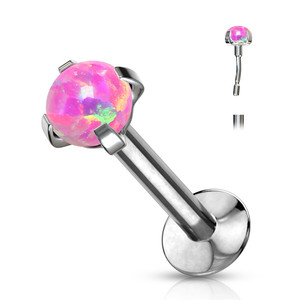 Push In Prong Set Opal Top 316L Surgical Steel Threadless Flat Back Studs for Labret, Monroe, Ear Cartilage