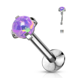 Push In Prong Set Opal Top 316L Surgical Steel Threadless Flat Back Studs for Labret, Monroe, Ear Cartilage