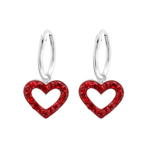 Children's Silver Ear Hoop with Hanging Heart and Crystal - Multi