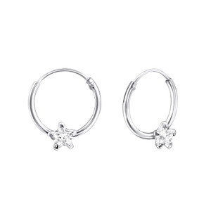 Silver Star Ear Hoops with Cubic Zirconia