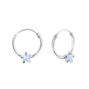Silver Star Ear Hoops with Cubic Zirconia