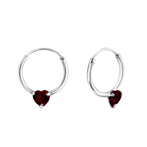 Silver Heart Ear Hoops with Cubic Zirconia