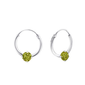 Silver Round Ear Hoops with Cubic Zirconia