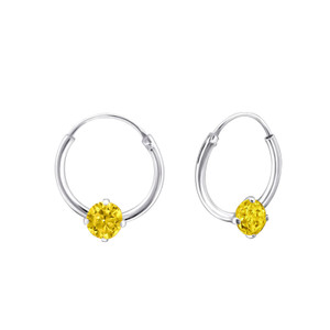 Silver Round Ear Hoops with Cubic Zirconia