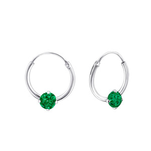 Silver Round Ear Hoops with Cubic Zirconia - CZ