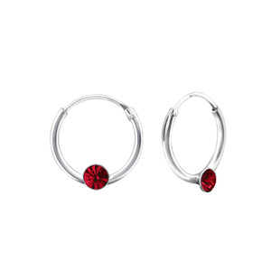 Silver Round Ear Hoops - Crystal