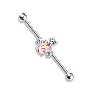 Oval Crystal Set Pineapple with Double Round Crystals 316L Surgical Steel Industrial Barbell