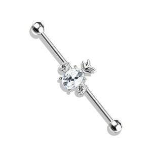 Oval Crystal Set Pineapple with Double Round Crystals 316L Surgical Steel Industrial Barbell