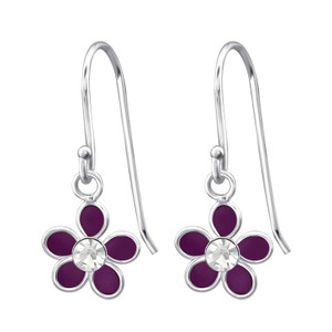 Children's Silver Flower Earrings with Crystal - EF21350