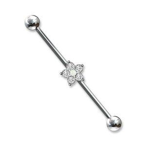 5 CZ Flower with Opal Glitter Center 316L Surgical Steel Industrial Barbells