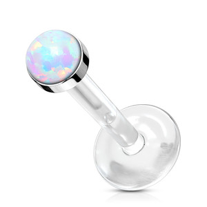 Opal Stone Flat Set 316L Surgical Steel Top Push In Bio Flex Flat Back Studs for Labret, Monroe, Ear Cartilage