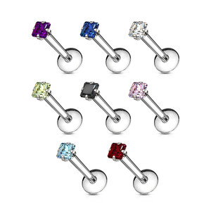 Square CZ Prong Set Labret 316L Surgical Steel Internally Threaded