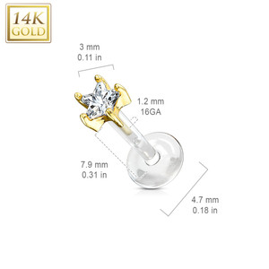 Star CZ Prong Set 14 Kt. Solid Gold Top with PTFE Flex Shaft Labret & Monroe