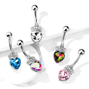 Heart Crystal and Crystal Set Tiara 316L Surgical Steel Belly Button Navel RIngs