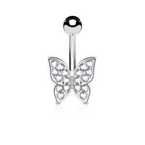 Crystal Paved Butterfly 316L Surgical Steel Belly Button Navel Ring