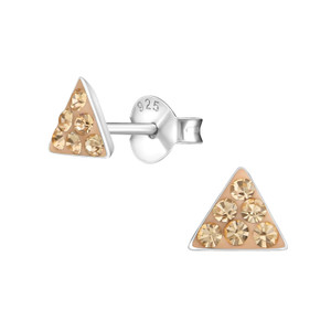 Children's Silver Triangle Ear Studs with Crystal