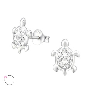 La Crystale Children's Silver Turtle Ear Studs with Genuine European Crystals