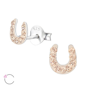 La Crystale Children's Silver Horseshoe Ear Studs with Genuine European Crystals