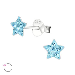 La Crystale Children's Silver Star Ear Studs with Genuine European Crystals