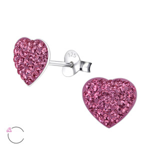 La Crystale Children's Silver Heart Ear Studs with Genuine European Crystals - EF21914