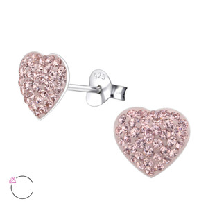 La Crystale Children's Silver Heart Ear Studs with Genuine European Crystals - EF21914