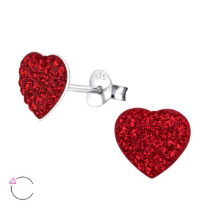 La Crystale Children's Silver Heart Ear Studs with Genuine European Crystals - EF21914