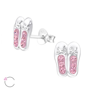 La Crystale Children's Silver Ballerina Shoes Ear Studs with Genuine European Crystals