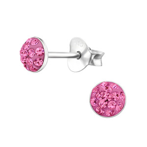 Children's Silver Round Ear Studs with Crystal - EF21937