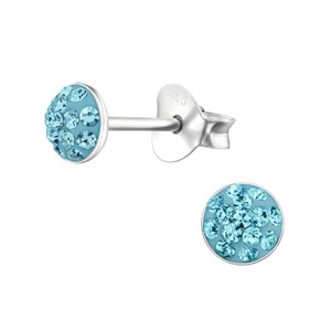 Children's Silver Round Ear Studs with Crystal - EF21937