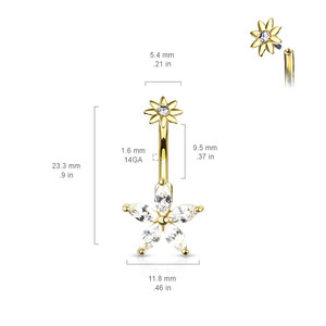 5 Marquise CZ Petals Flower Internally Threaded CZ Center Small Flower Top 316L Surgical Steel Belly Button Navel Ring