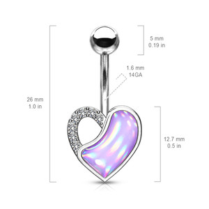 Crystal Paved and IlluminatIng Stone Filled Heart 316L Surgical Steel Belly Button Navel Rings