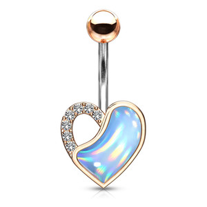 Crystal Paved and IlluminatIng Stone Filled Heart 316L Surgical Steel Belly Button Navel Rings