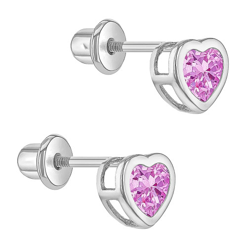 Children And Teens Sterling Silver Diamond Or Pink C.Z. Daisy Screw Ba –