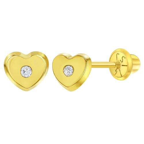 14K Solid Gold Pair Earrings CZ Stud Push Back / Women's Men´s Baby CZ Gold  Earrings / Aretes en Oro Real para Mujer y Niños