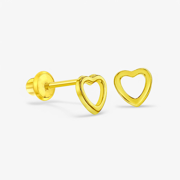 Kids 14k Yellow Gold 5mm Open Heart Screw Back Stud Earrings