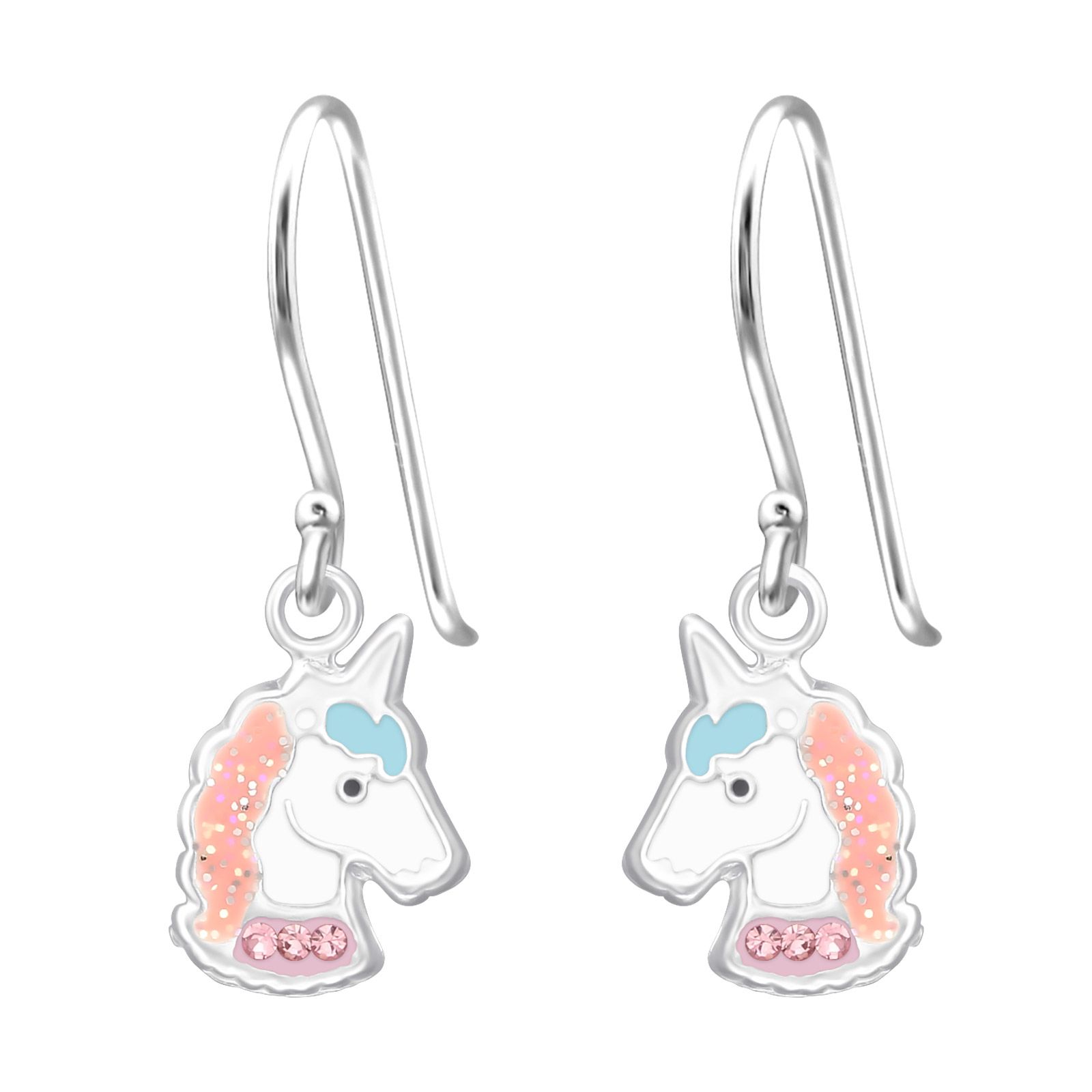 Children's Silver Unicorn Earrings with Crystal - Pink