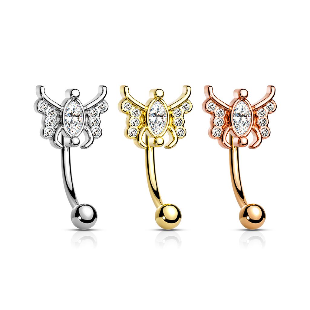 Marquise Crystal Center Crystal Paved Butterfly 316L Surgical Steel Curved Barbells & Eyebrow RIngs