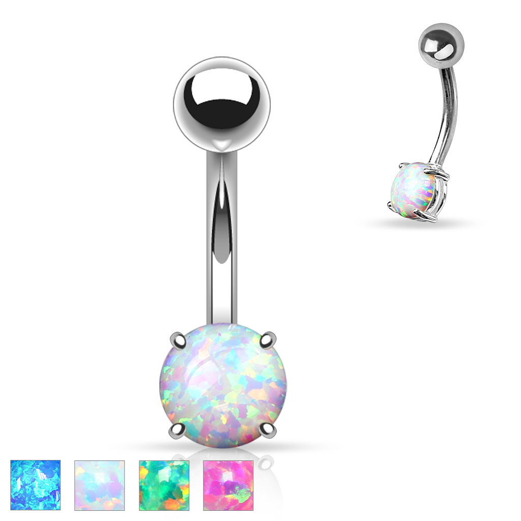 Shimmering Flower Heart Petal Dangle Belly Ring-Aqua - BM25.com