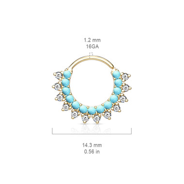 Turquoise and CZ Double Lined Bendable Hoops for Ear Cartilage, Daith & Nose Septum