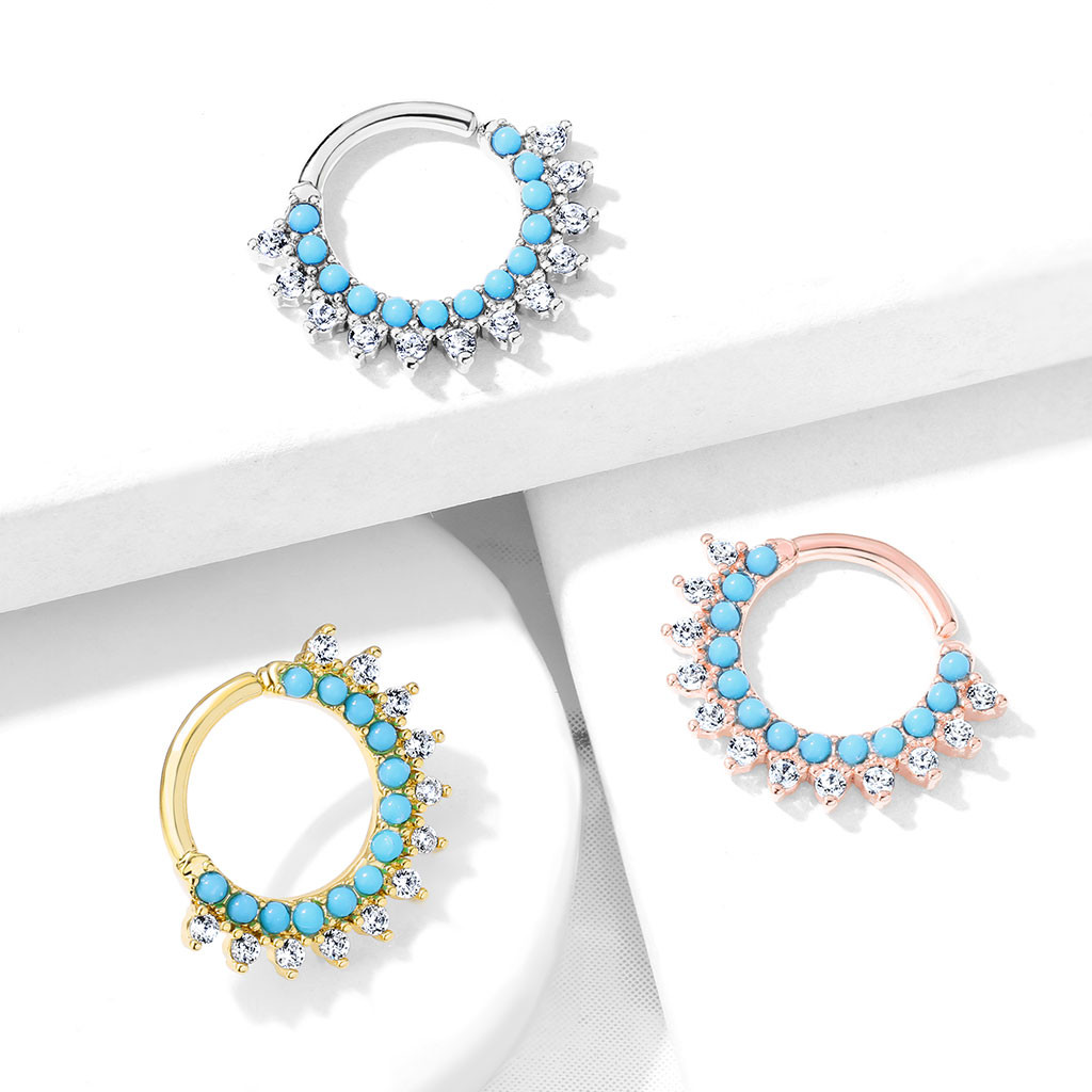 Turquoise and CZ Double Lined Bendable Hoops for Ear Cartilage, Daith & Nose Septum