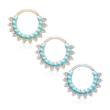 Turquoise and CZ Double Lined Bendable Hoops for Ear Cartilage, Daith & Nose Septum