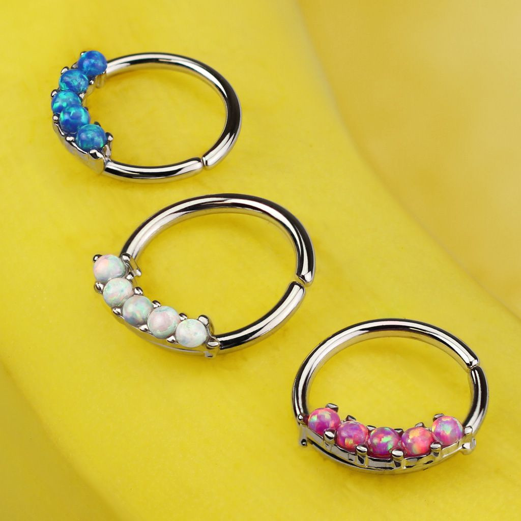 5 Opal Prong Set 316L Surgical Steel Bendable Septum & Cartilage Hoop Ring