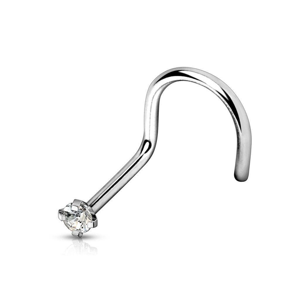 G23 Nose Screw with Prong Set CZ Implant Grade Titanium Nose Ring