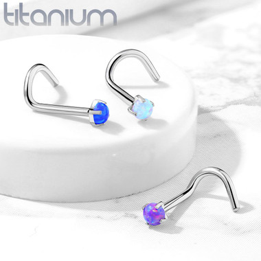 G23 Implant Grade Titanium Prong Set Opal Top Nose Screw Ring