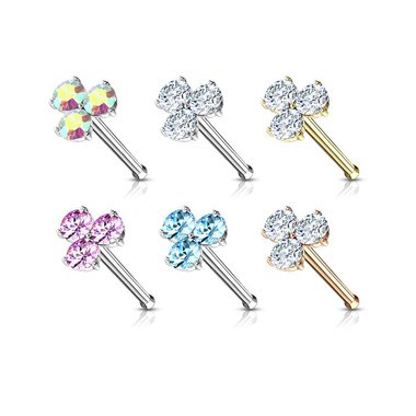 Three Prong Set Round CZ Triangle 316L Surgical Steel Nose Bone Stud Ring