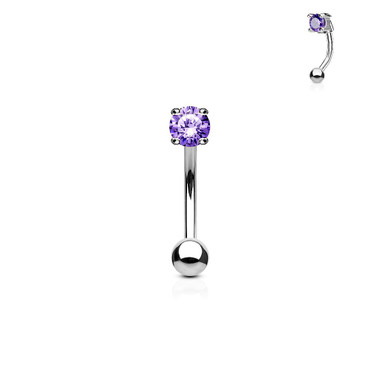 3MM CZ Prong Set 316L Surgical Steel Eyebrow Ring, Curved Barbells