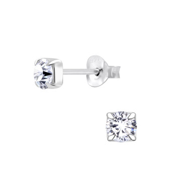 4mm Round Cubic Zirconia Silver Stud Earrings - 29196