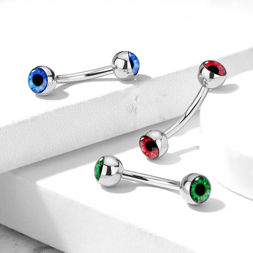 Eyeball Inlaid 316L Surgical Steel Curved Barbells for Eyebrow and More